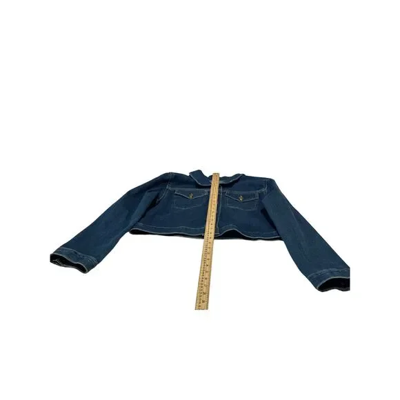 Calvin Klein Women’s Cropped Denim Jacket Blue Stretch Jean Size L - Picture 3 of 11